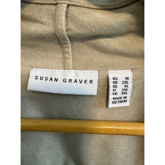 Susan Graver 1X Faux Suede Feel Vest Beige Large Zip Close Pockets New​ - Picture 2 of 11